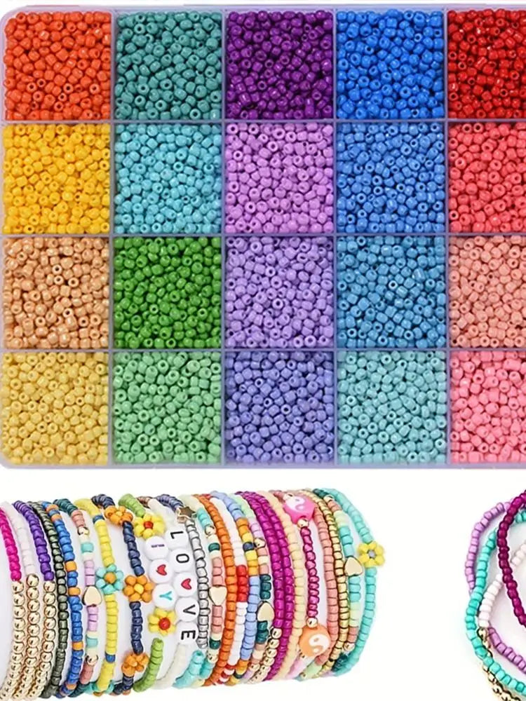 Assortment of 24 colors of 3mm glass seed beads for jewelry making and DIY crafts