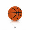 An orange basketball with black lines, labeled as Size 5.