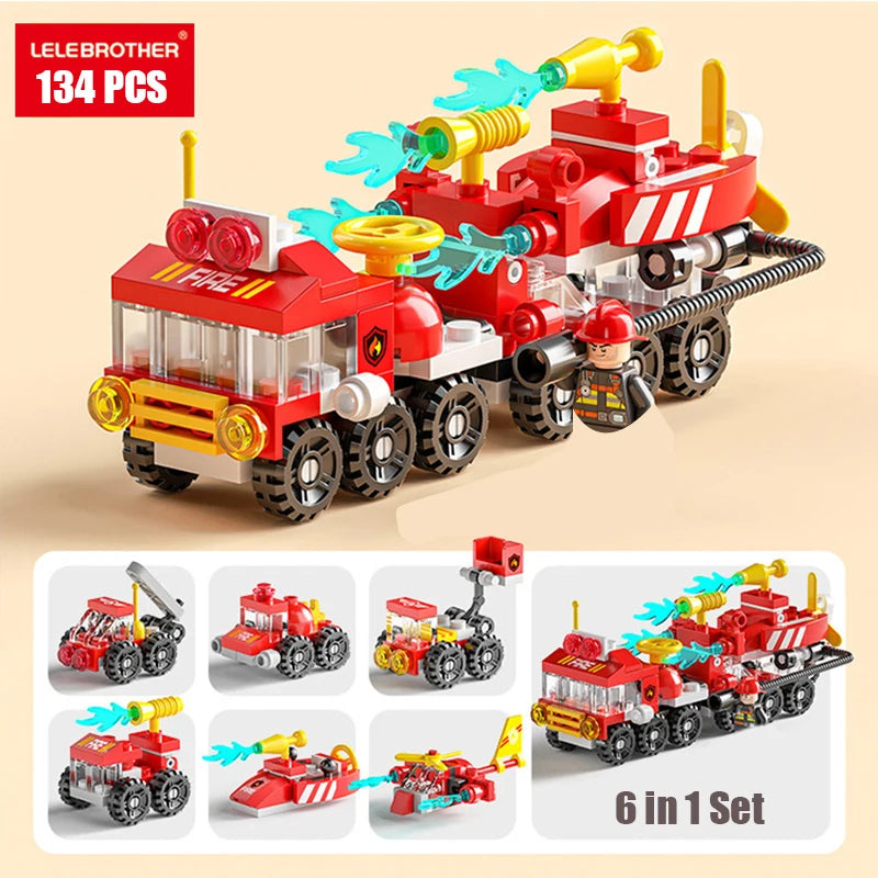A red police helicopter and SWAT carrier vehicle building blocks set with various accessories.