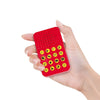A hand holds a red button with multiple yellow sound effect buttons for parties and pranks.