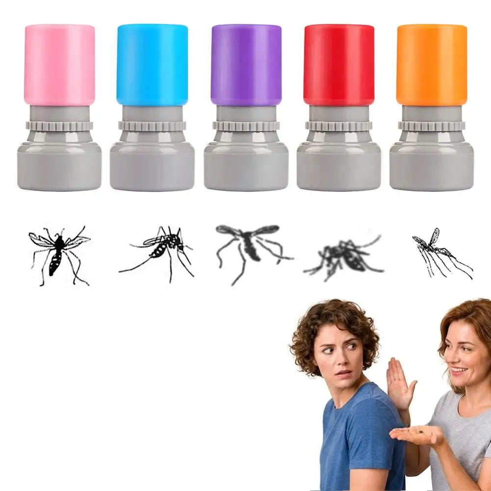 A set of realistic mosquito prank stamps in various colors, including pink, blue, purple, red, and orange.