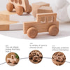 A wooden Montessori push cart toy featuring a handcrafted beech car and bus set.