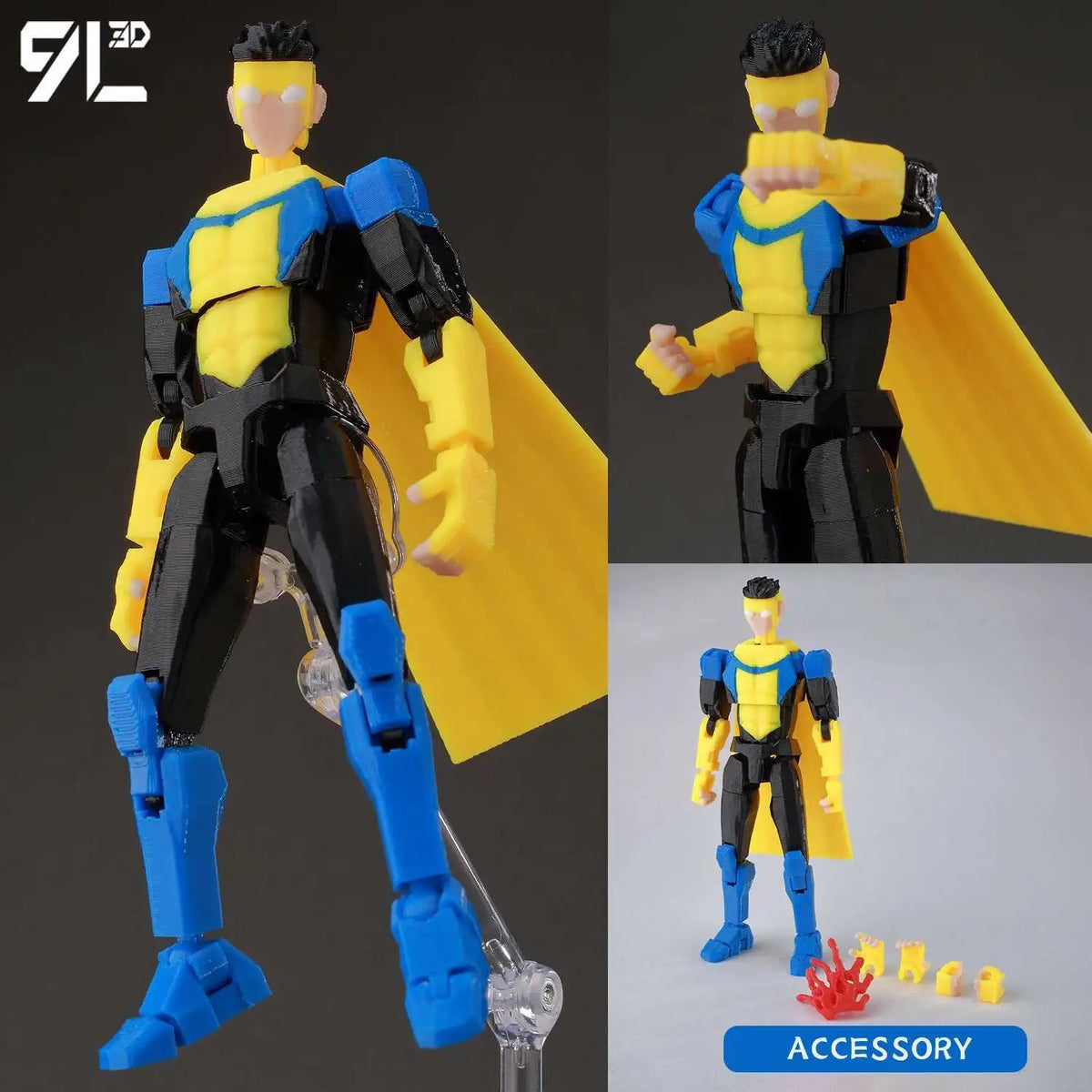 A fully articulated action figure of Yuji Itadori from Jujutsu Kaisen in yellow and black with a yellow cape.