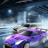 A purple high-speed dash mini 4WD remote control car is shown in a dynamic racing context.