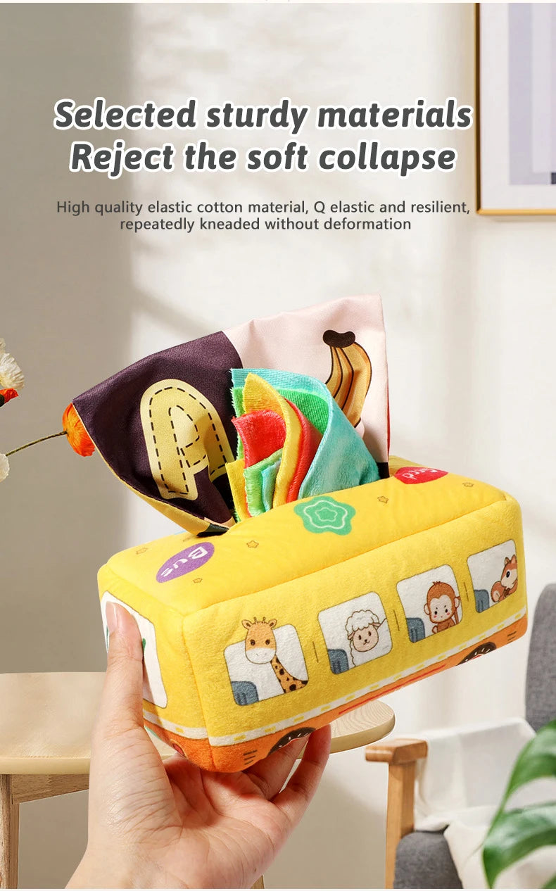 Sensory Tissue Box Toy with Crinkle Paper and Silky Scarves