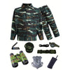 Kids camouflage army costume set including a jacket, pants, and various accessories