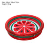 A round red inflatable pool with a cartoon design featuring red and green colors.