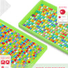A green tray filled with 447 colored diamonds for a diamond painting kit.