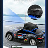 A black remote control car with a mounted HD camera and FPV live view screen is shown on a gray surface.