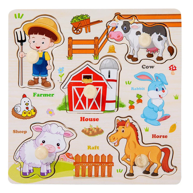 Toddler Wooden Puzzle Set - Animal, Traffic & Fruit Theme - Montessori Learning Toy