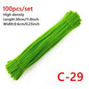 A bundle of 100 green chenille craft sticks, measuring 30cm long and 0.6cm wide.
