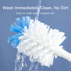 A white cleaning brush is shown under running water, demonstrating its ability to wash away dirt.