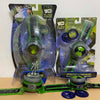 Ben 10 Omnitrix projector watch toy with green and black components and accessories