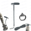 A black clip-on condenser microphone with a gooseneck is shown next to an acoustic instrument and a cable.