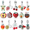 A set of fruit charm beads made of 925 sterling silver with zircon stones, featuring various fruits like avocado, strawberry,