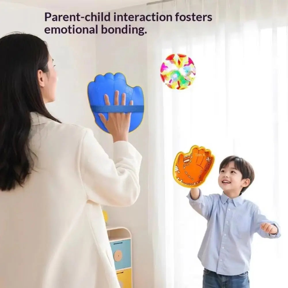 Cartoon Suction Cup Catch & Throw Racket Toy Set with Glowing Ball