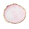 A round, translucent pink resin palette with a gold trim.