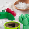 A green ABS material sorting and stacking toy for toddlers featuring various colored pieces and a small container.