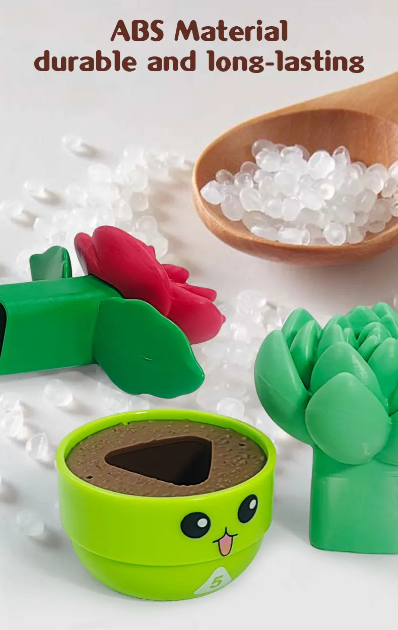 A green ABS material sorting and stacking toy for toddlers featuring various colored pieces and a small container.