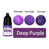 A set of Deep Purple liquid candle wax pigment drops showing varying concentrations: one, five, and ten drops.