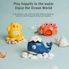 A set of bath toys including an octopus, crab, and a little whale for toddlers to play in the water.
