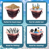 Pink and brown expandable sand buckets used for beach play, fishing, and cleaning.
