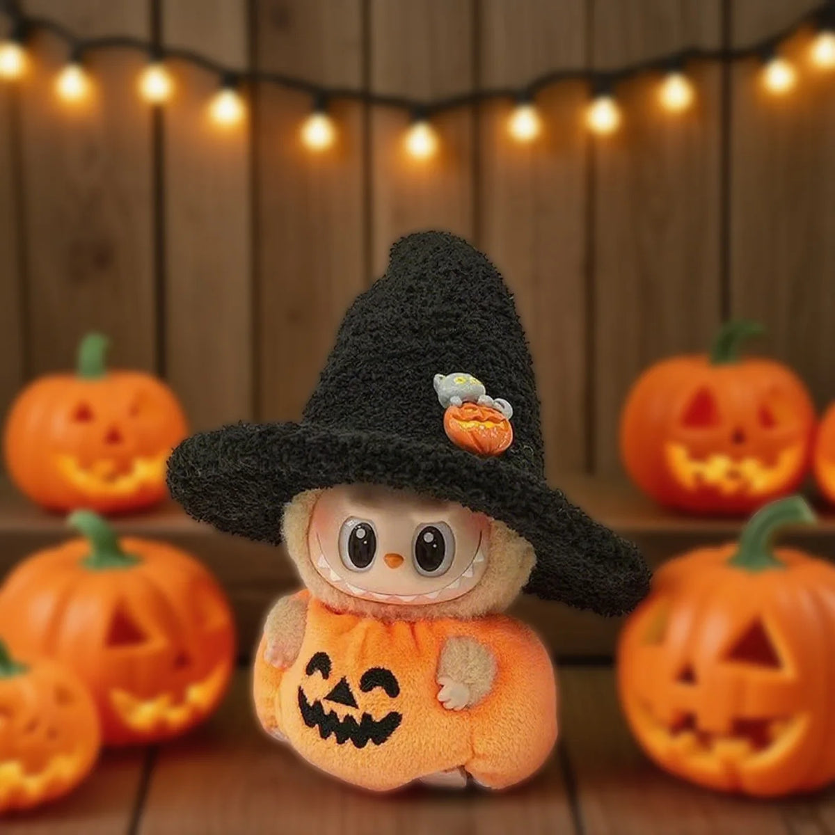 Plush Halloween Pumpkin Costume for 17cm Labubu Doll