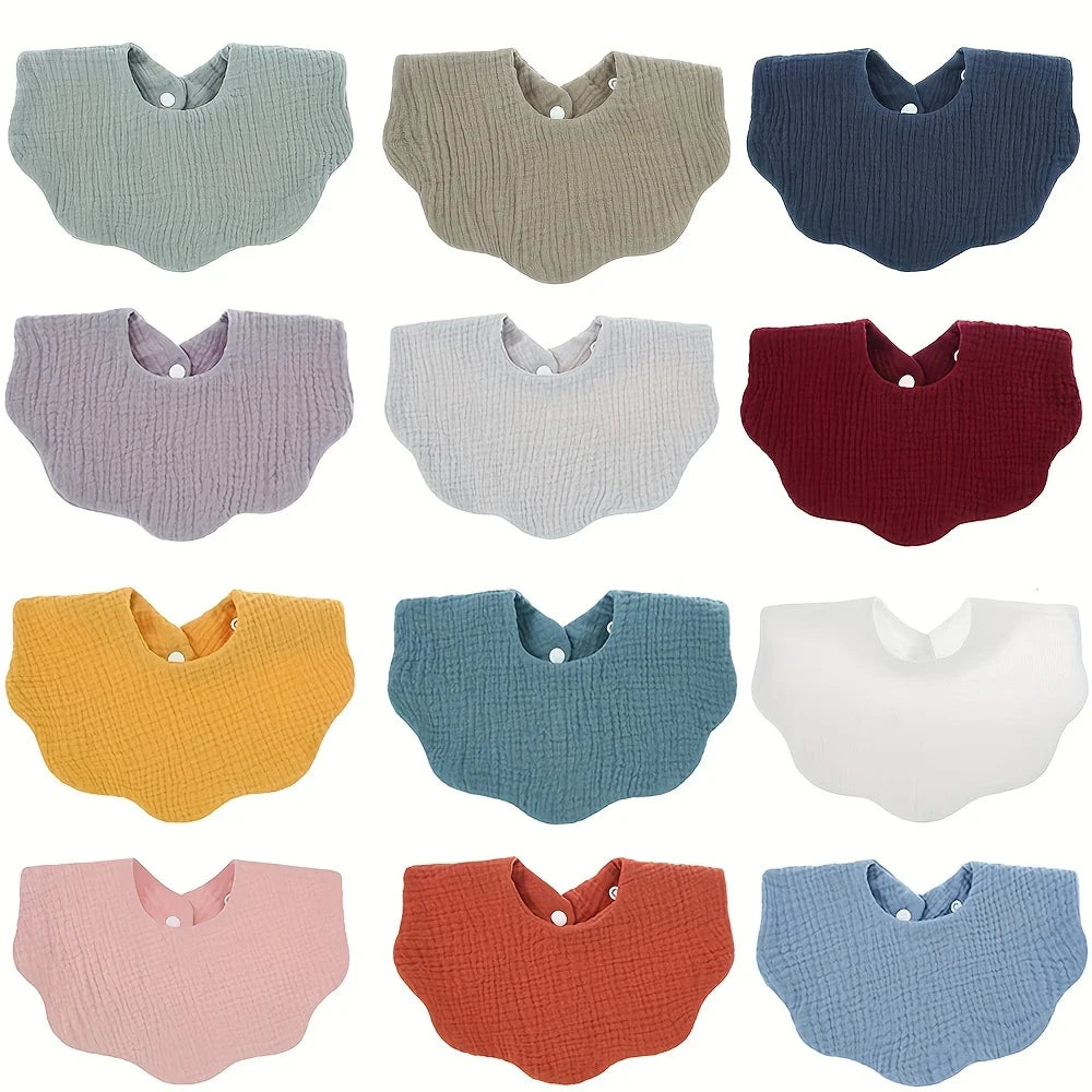 Cotton Baby Bibs with Burp Cloth – Soft Solid Color Bandana Scarf