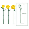 A bouquet of yellow roses with green stems and leaves, shown next to a diagram detailing the size.