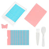 A clear diamond painting storage tray with a lid and a pink plastic card featuring colored beads.