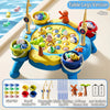 Blue table legs version of a magnetic little fishing game set with buckets, rods, and accessories