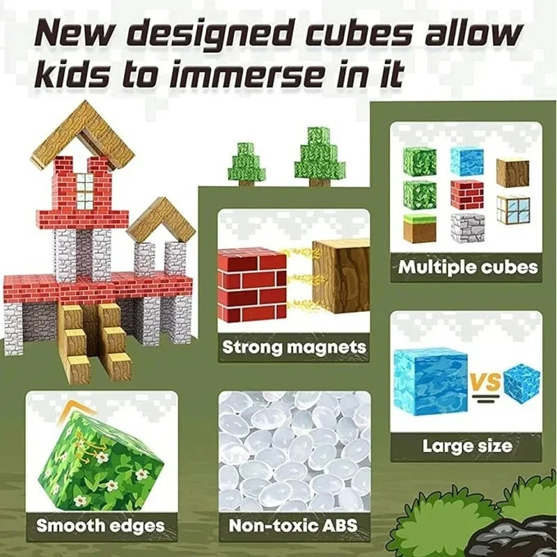 New designed cubes allow kids to immerse in it, featuring strong magnets and smooth edges for building.
