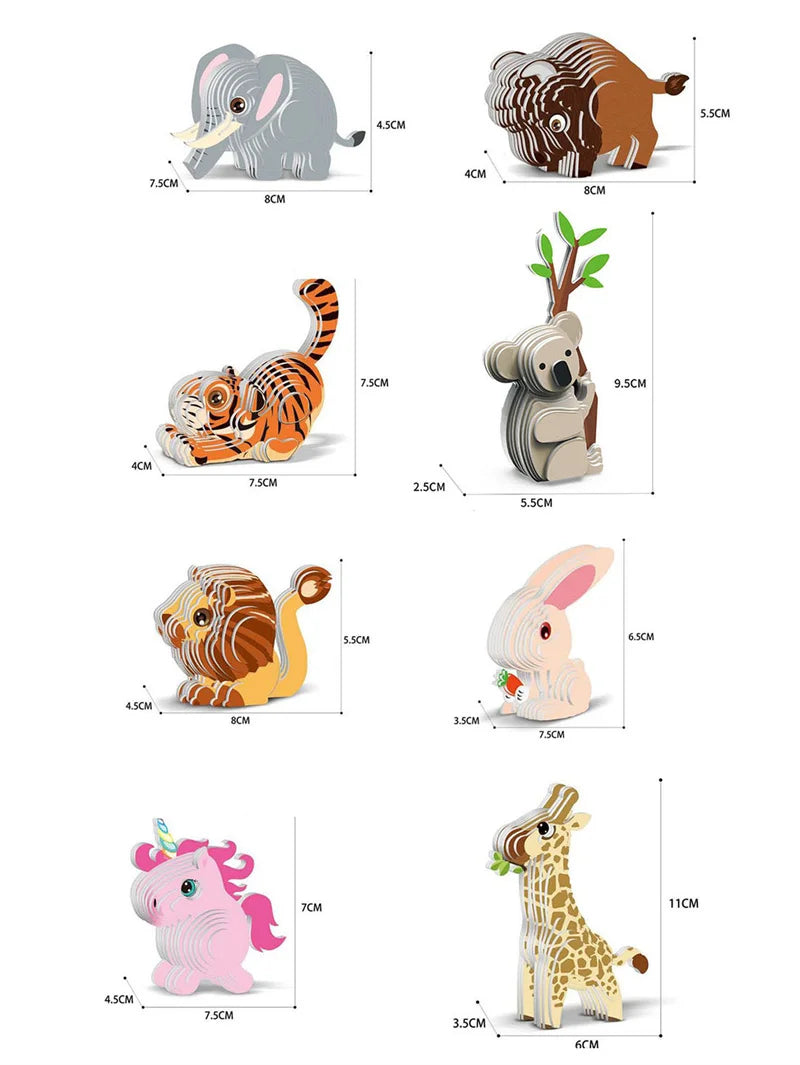 3D Paper Animal Puzzle Craft Kit – Lion, Tiger & Rabbit