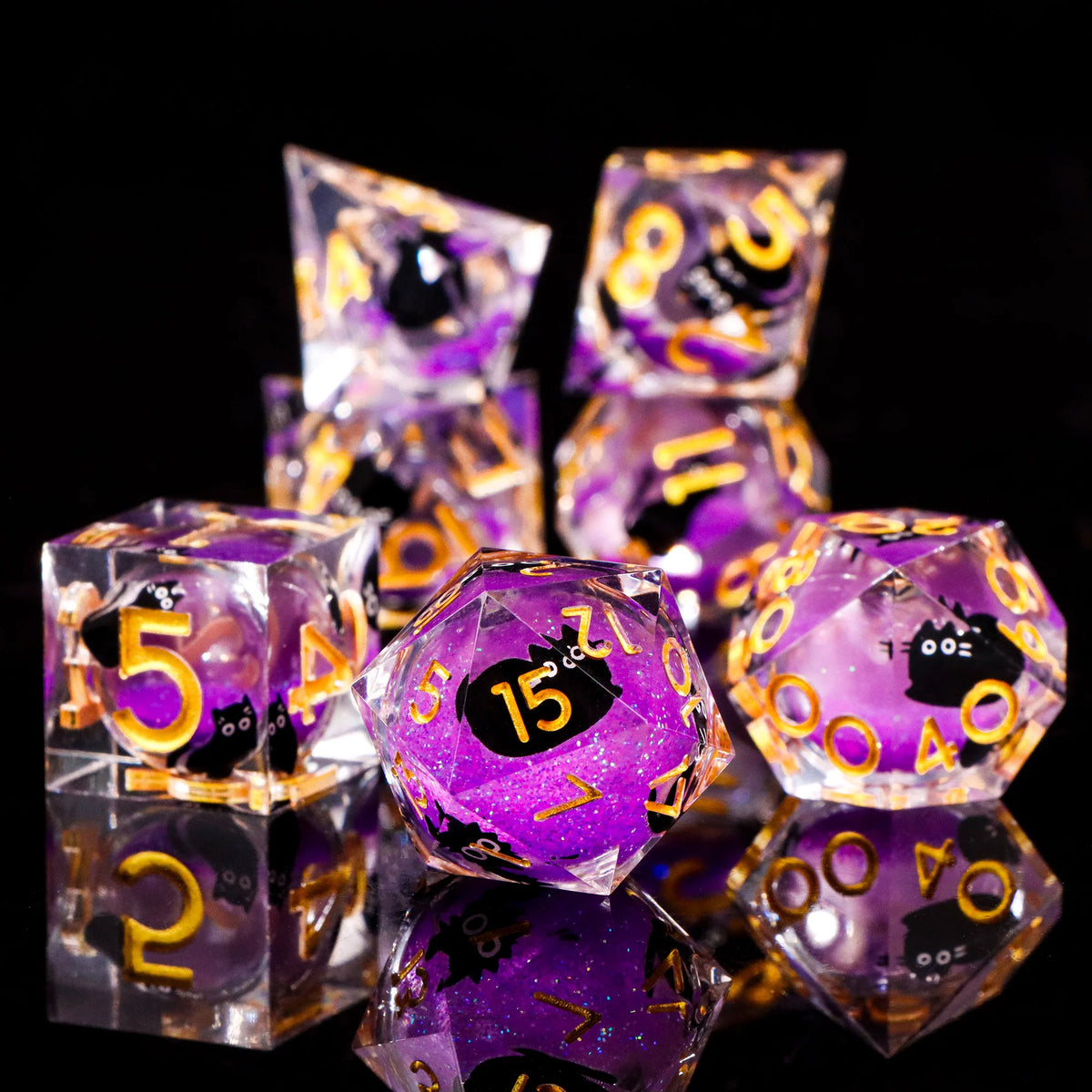 Liquid Core Cat Resin Dice Set for Dungeons & Dragons