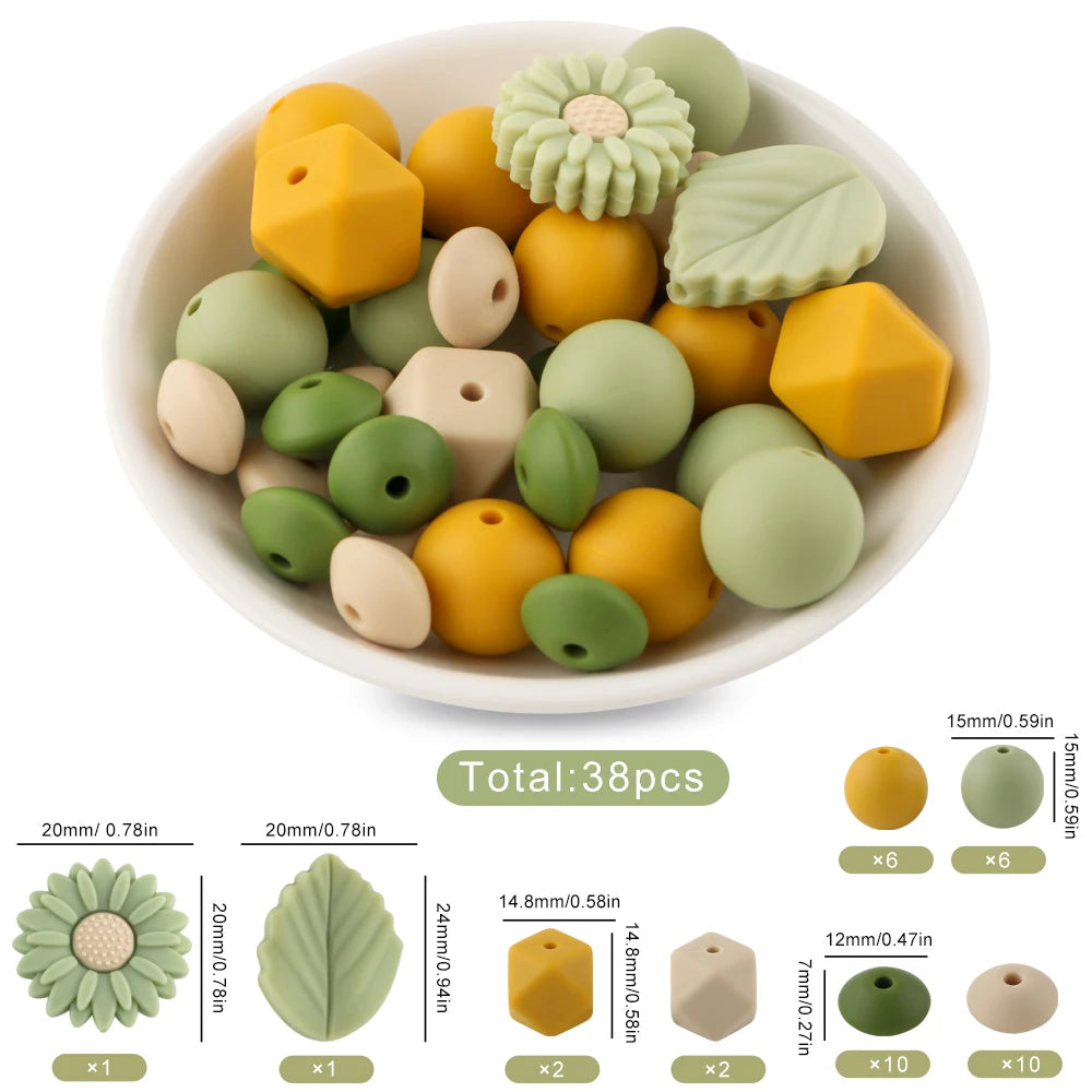 Silicone Focal Beads Set with Flower & Leaf Shapes for Jewelry Making