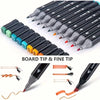 A set of dual-head permanent art markers in various colors and tips, shown with loose tips for writing on board.