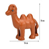 A brown plastic figurine of a horse, used as a building block for children.