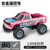 Pink and black 1:64 alloy remote control monster truck with large tires and a pickup bed