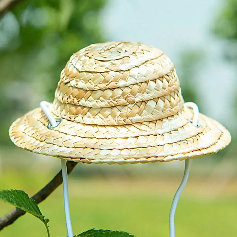 Adjustable Woven Straw Pet Hat for Small Dogs and Cats