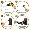 Four steps showing how to install a walnut wood guitar wall mount with a rotating U-shaped hanger