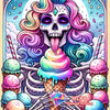 A diamond painting kit featuring a colorful skull woman design with ice cream and candy elements.