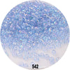 A pile of colorful round loose glass seed beads in various shades of blue and purple for jewelry making