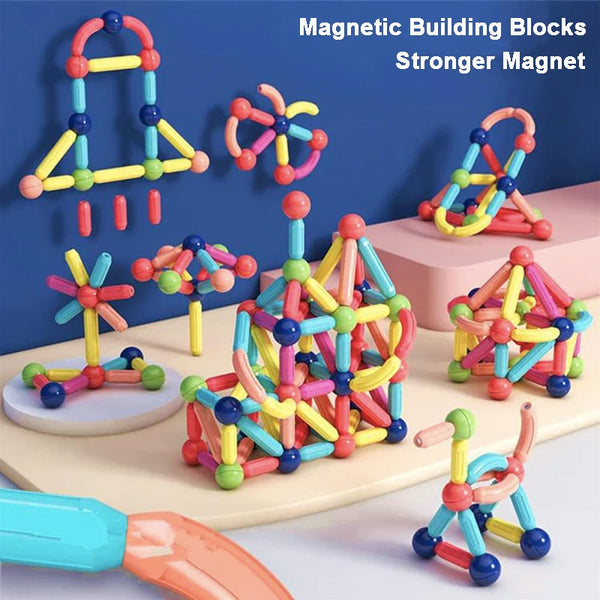 A colorful set of magnetic building blocks demonstrating strong magnets for construction and play.
