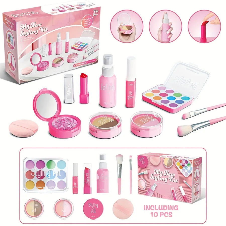 Pretend Play Makeup Set for Kids – 10-Piece Washable Toy Cosmetics
