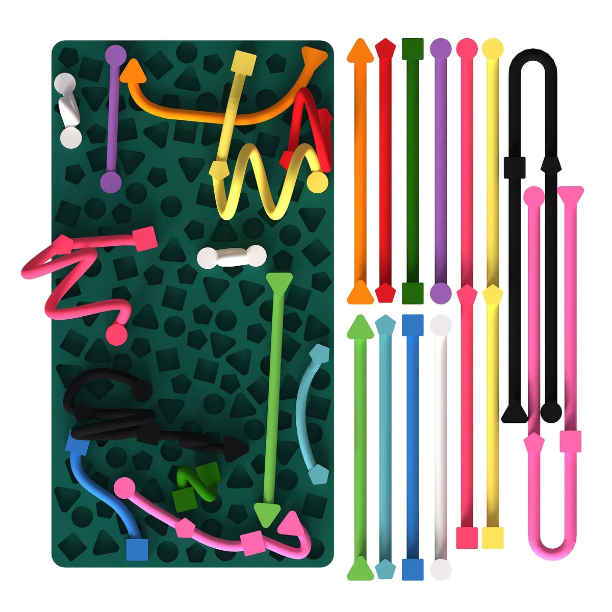 Silicone Sensory Activity Board with Geometric Shape Strips and Storage Bag