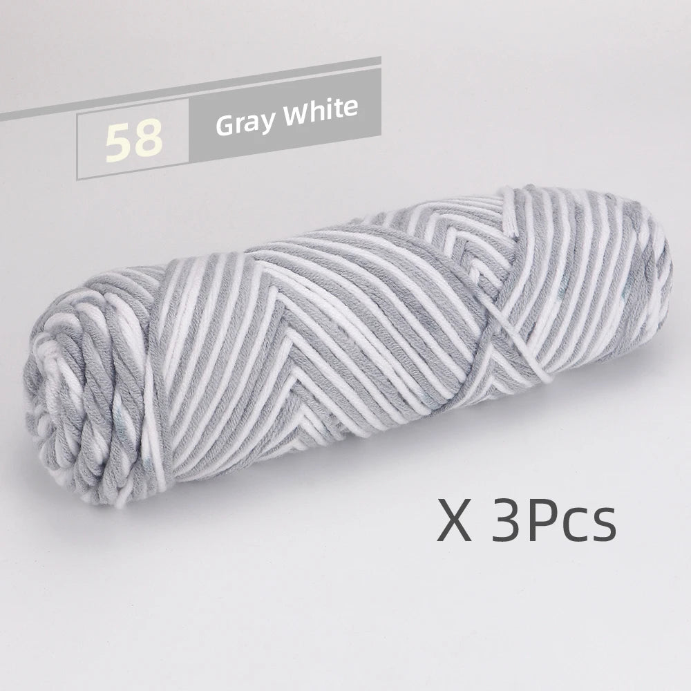 Gray white striped yarn skeins for knitting and crochet sold in a three-pack