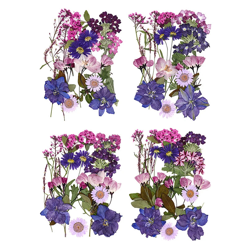 Pressed natural dried flowers in shades of purple, pink, and lavender for resin art and jewelry making