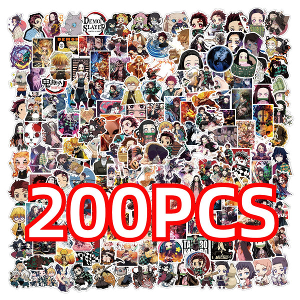 A collection of anime Demon Slayer themed decals and stickers featuring various characters and scenes.