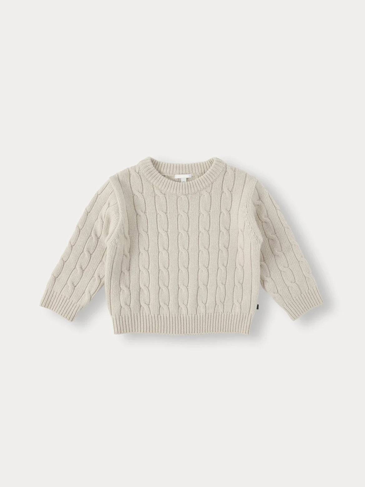 A cream-colored knit sweater with a diamond pattern shown flat lay.