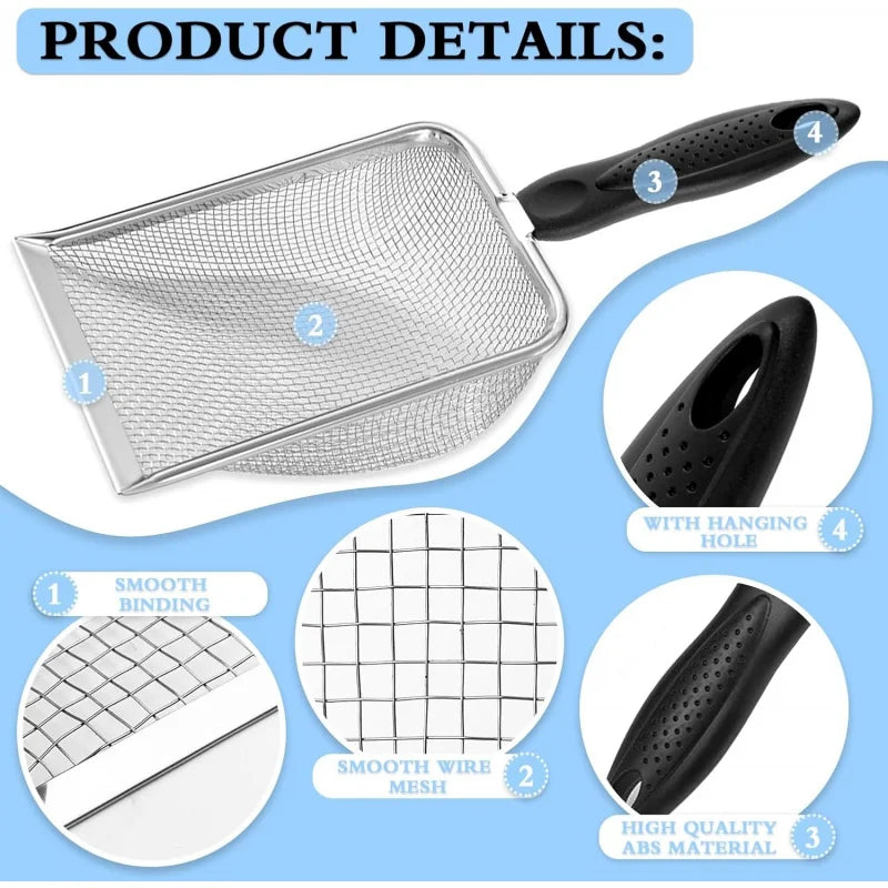Silver mesh beach sand scoop with a handle and smooth binding for treasure hunting